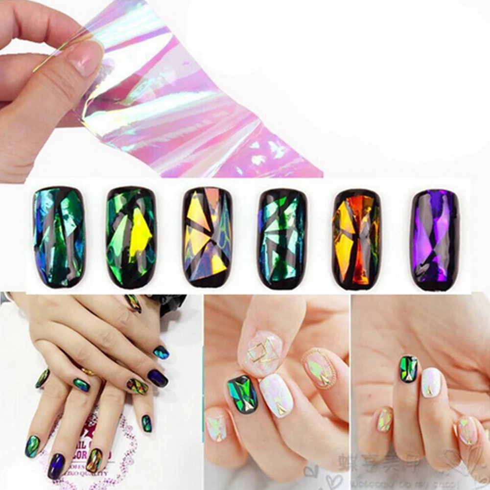 1PC Gradient Starry Sky Nail Foil 3D Holographic Nail Stickers Starry Glitter Cellophane DIY Nail Art Decorations