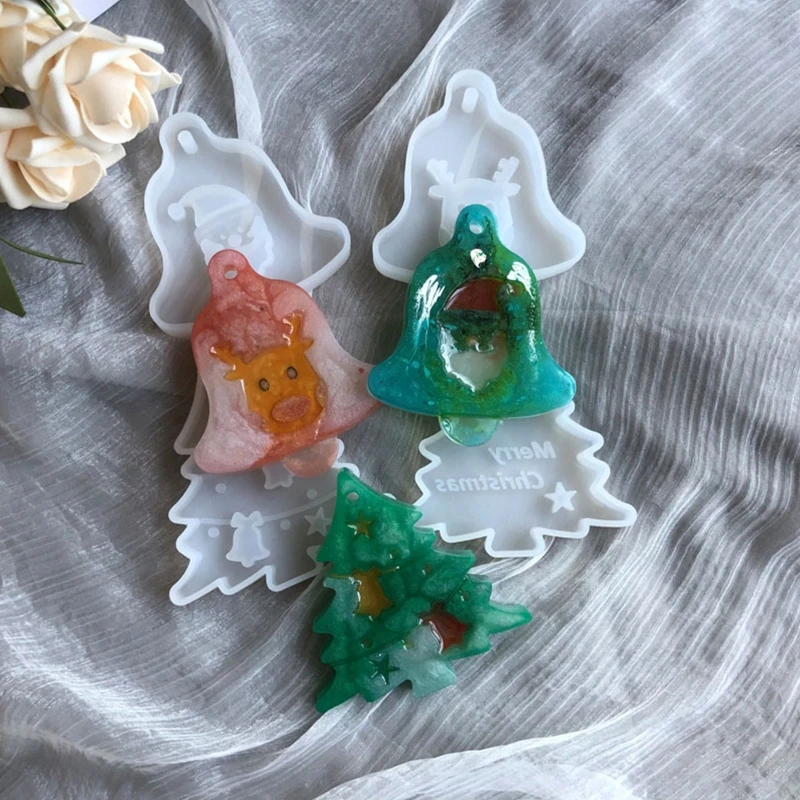 

New Christmas Tree Bell Elk Pendant Casting Silicone Mould Crystal Epoxy Resin Mold DIY Crafts Aromatherapy Wax Aroma Gypsum