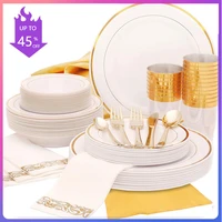 70pcsset golden plastic party disposable tableware for birthday party decor cake plastic plates baby shower decoration