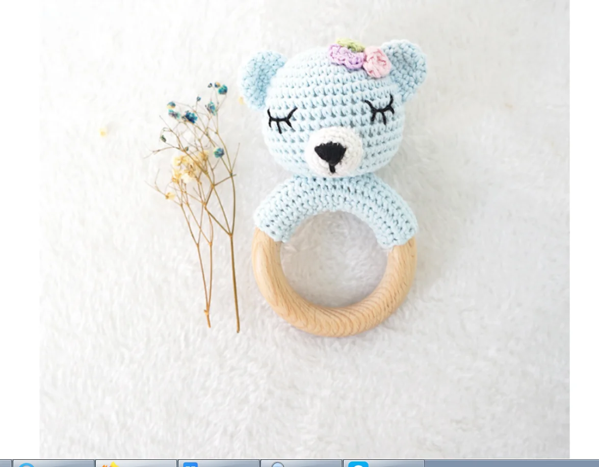 

Baby Wooden Soothing Rattles Toys Baby Natural Crochet Handmade Knitted Rattles Teether Toy Bunny Bear Teething Ring Teether