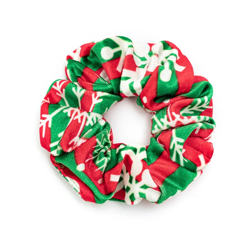 

Elastic Velvet Print Ties Hair Holder Geometric Accessories Flannel Ponytail Christmas