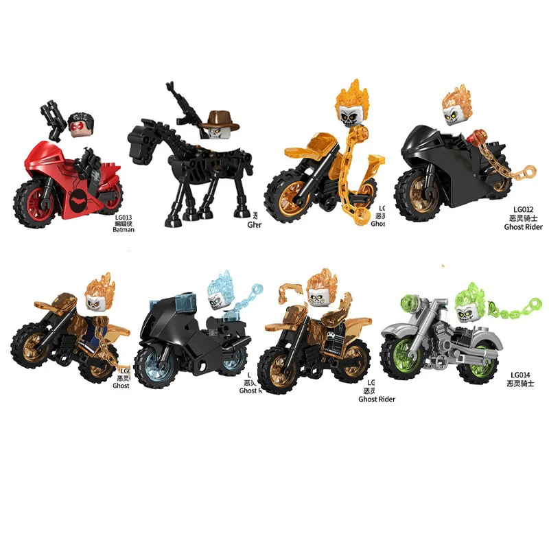 

1Pcs Sale Superheroes Series Mini Figured Ghost Rider with Motorcycle Bricks Assembled Plastic Building Block Educational Model