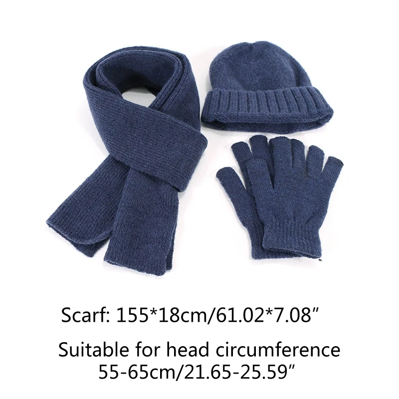 

Men Women Winter 3 Pieces Beanie Hat Long Scarf Gloves Set Solid Color Knitted Cuffed Skull Cap Neck Warmer Mittens
