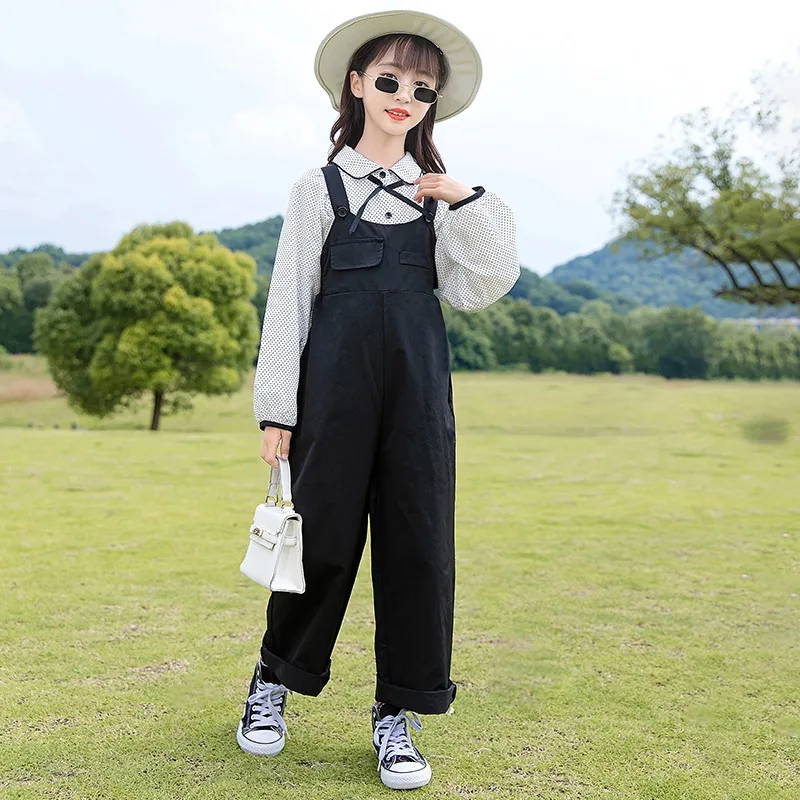 

Teenage Kids Girls Jumpsuit Dungaree Overalls Bib Pants Romper Overalls Outfit Clothes Set Children Cute Sweet Shirt Blouse Suit