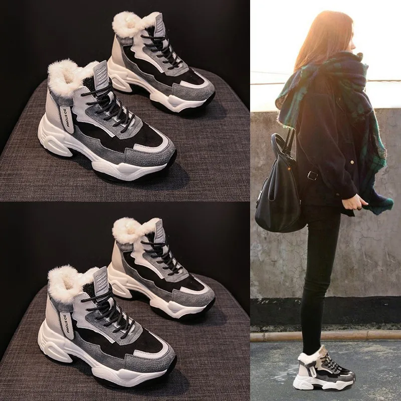 

new Winter Women's Sneakers Platform women's Vulcanize Shoes Fashion Plus Velvet Warm Casual Running Shoe for Woman Female