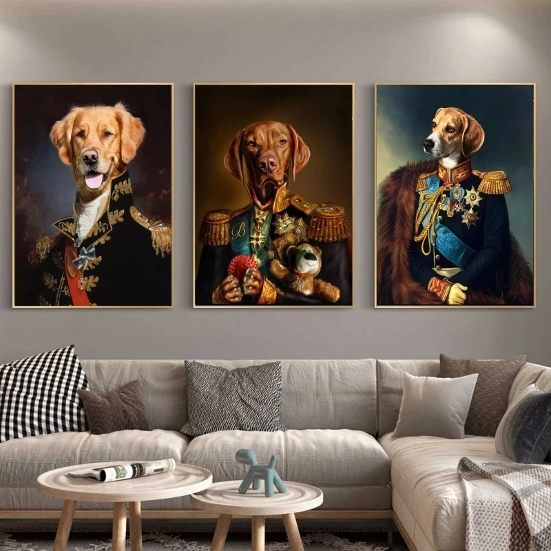 

Dog In Military Uniform Classical Wall Art Canvas Painting Nordic Posters and Prints Wall Pictures for Living Home Decoration