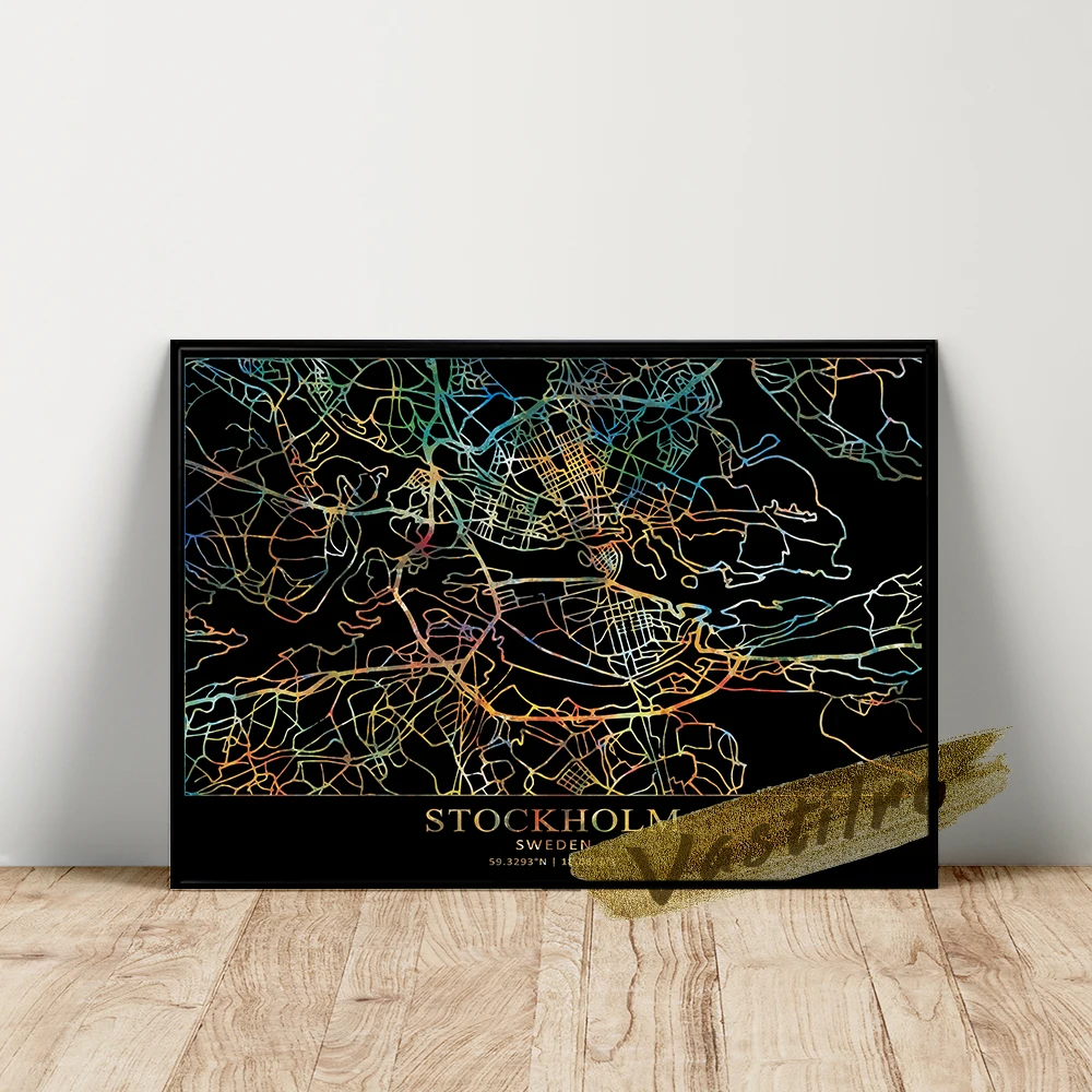 Плакат с картой столицы Швеции художественные принты Стокгольма географическим