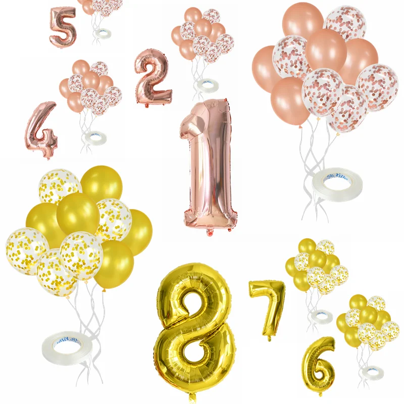 Розовое золото 32 дюймовый фольгированный шар с цифрами латексный для свадьбы