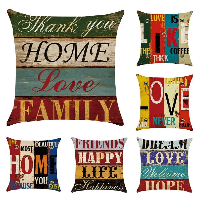 

6 PCS Vintage Mediterranean Retro Pillowcase Linen Pillow Cover Home Decor Square Cushion Cover Printing Pillow Case