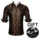 Черная шелковая рубашка с цветочным рисунком Пейсли для мужчин, модная дизайнерская Классическая рубашка с квадратным воротником