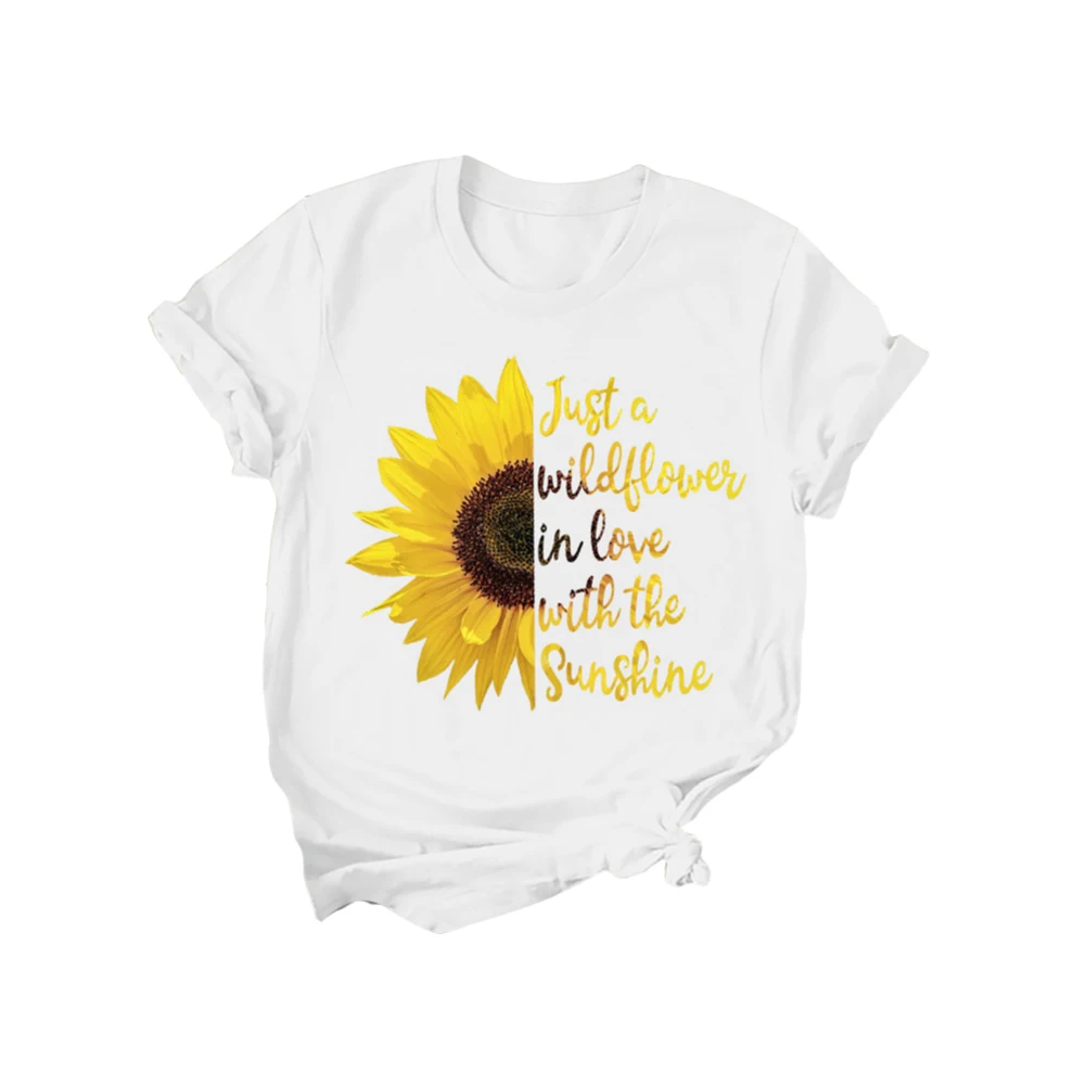 Женская Повседневная Блузка с короткими рукавами круглым вырезом и принтом