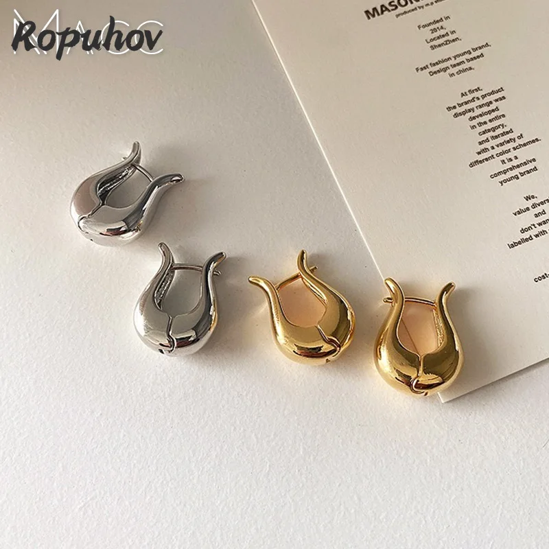 

ROPUHOV 2021 Jewery Trendy Korean Earrings Women's Summer Earrings Golden Years Of The New Fashion Goddess Fan High-level Sense