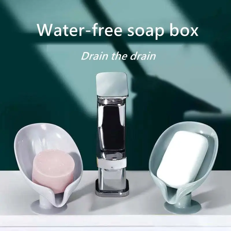 

Creative Leaf-Shaped Soap Box Perforated Free Standing Suction Cup Drain Bathroom Storage Soap Rack Laundry Soap Box