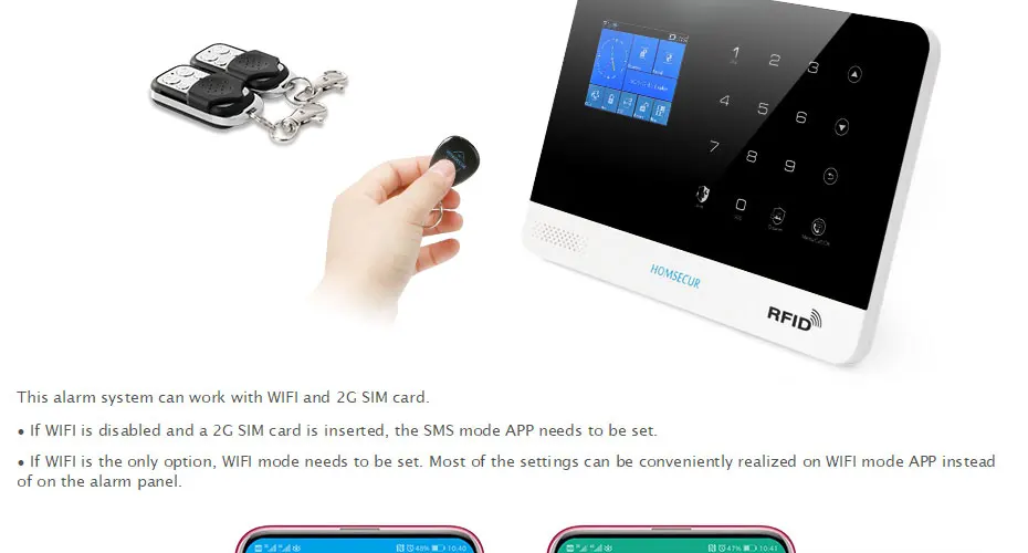HOMSECUR DIY беспроводная домашняя безопасность wifi GSM Сигнализация приложение пульт дистанционного управления RFID карта Arm Disarm(панель сигнализации LA02 PIR и т. д