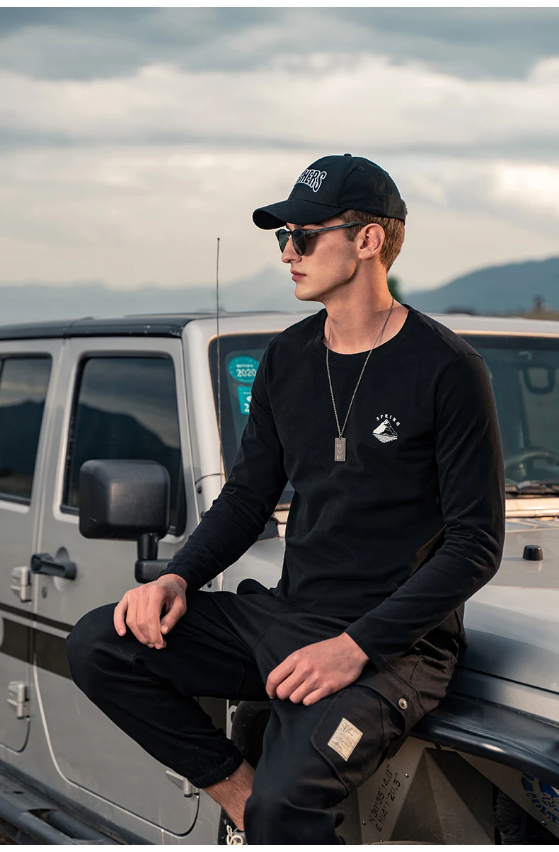 

3802 Новинка весна-осень 2021 простая футболка с буквенным принтом Мужская простая футболка с длинным рукавом мужская футболка