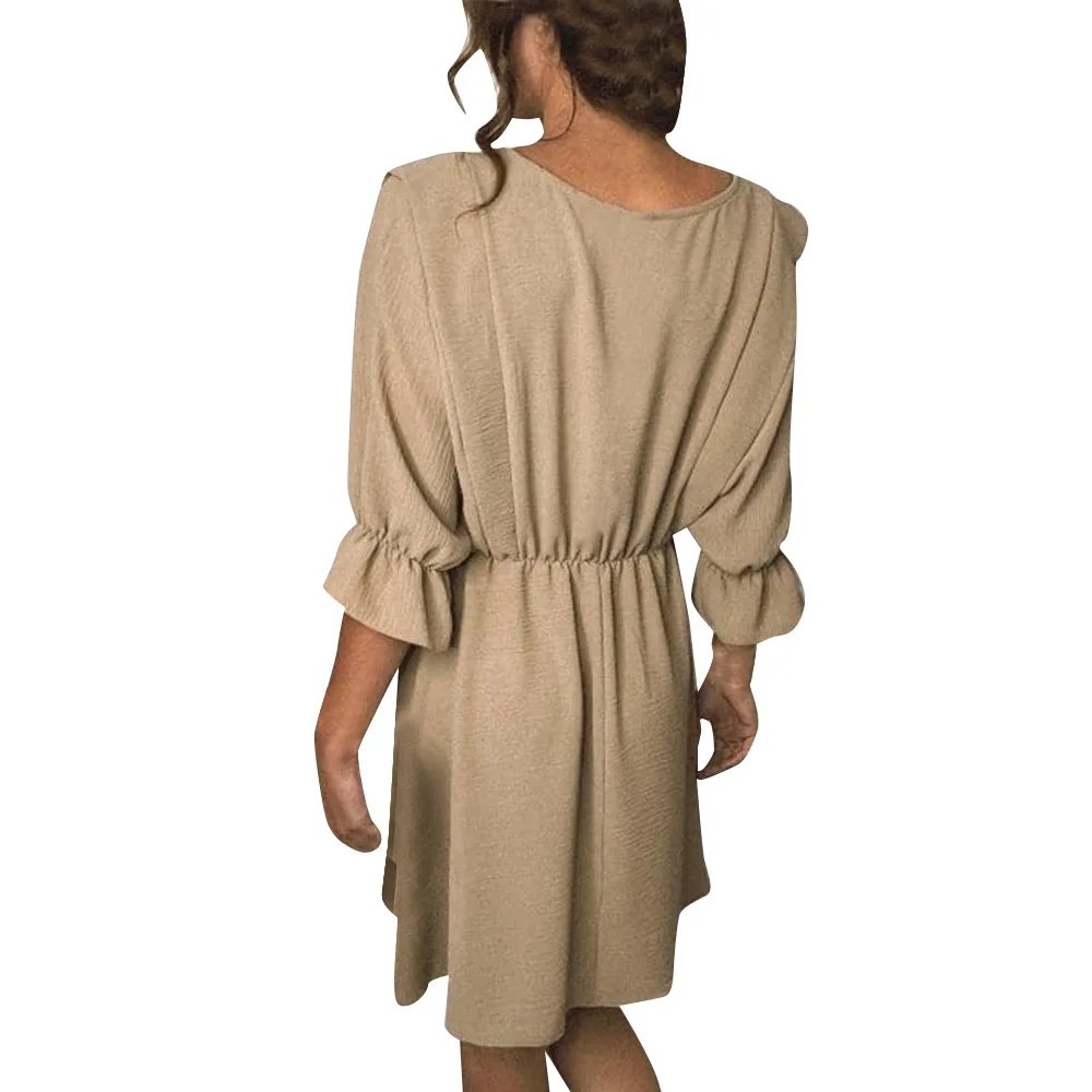 

Women Dresses Casual Loose Half Ruffles O-Neck Plus Size Dress