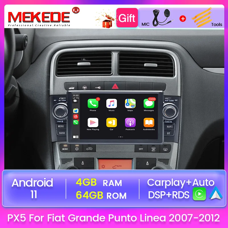 Автомобильное радио PX5 4 + 64G Android11 для Fiat Grande Punto Linea 2007-2012 мультимедиа GPS-навигация
