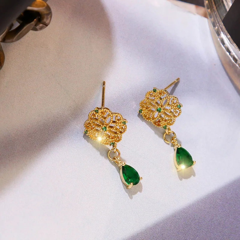 Новый стиль барокко зеленый кубический циркон капля кулон серьги для женщин