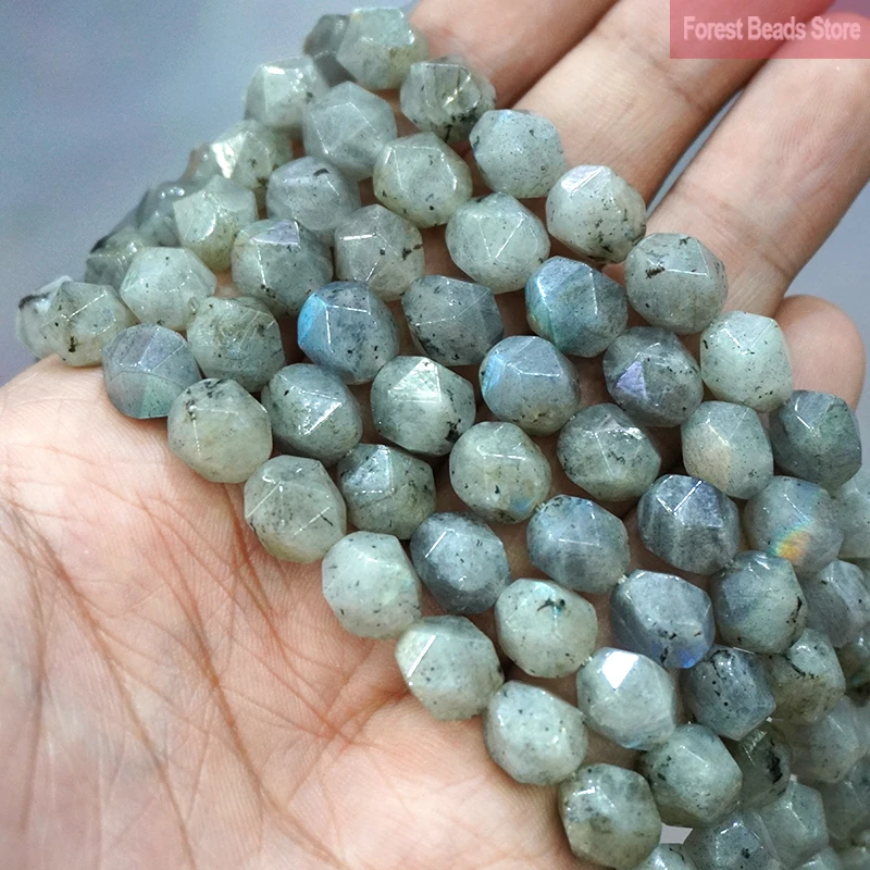 

6 8 10MM Natural Stone Faceted Gray Labradorite Spacers Loose Beads DIY Charms Bracelet Necklace for Jewelry Making 14" Strand