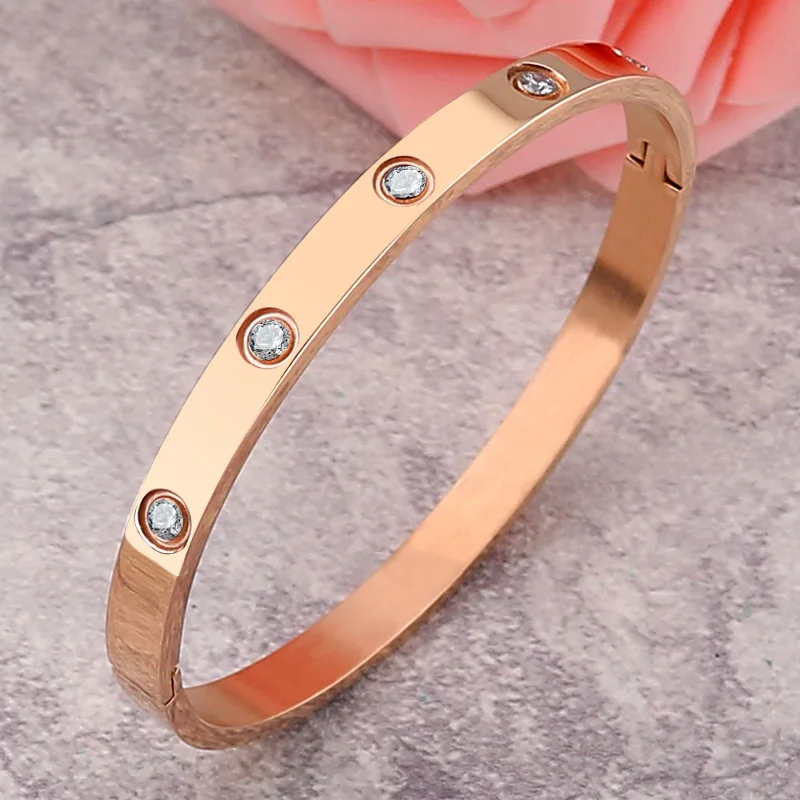 stainless steel brand cuff bracelet bangle zircon love luxury jewelry for women rose gold silver color hot female fashion gift free global shipping