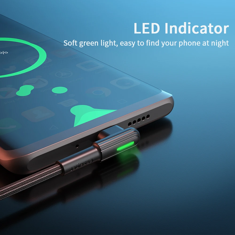 Essager usb type C кабель 3A провод для быстрого заряда шнур 90 градусов USB-C samsung Xiaomi Redmi Note 7 8