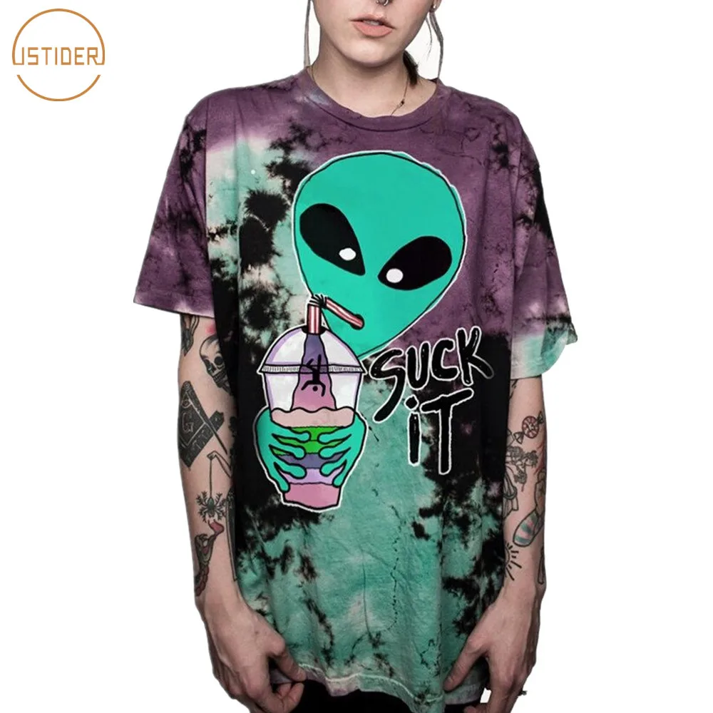 Женская/мужская футболка в стиле панк ISTider летняя с 3D принтом UFO Alien Suck It топы для