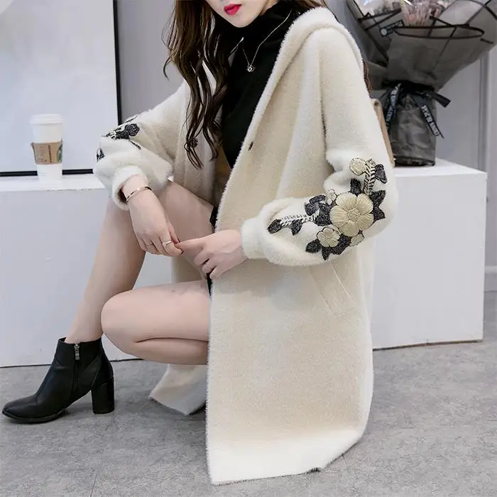 Новинка Женская Длинная Верхняя одежда пальто из искусственного меха на осень и