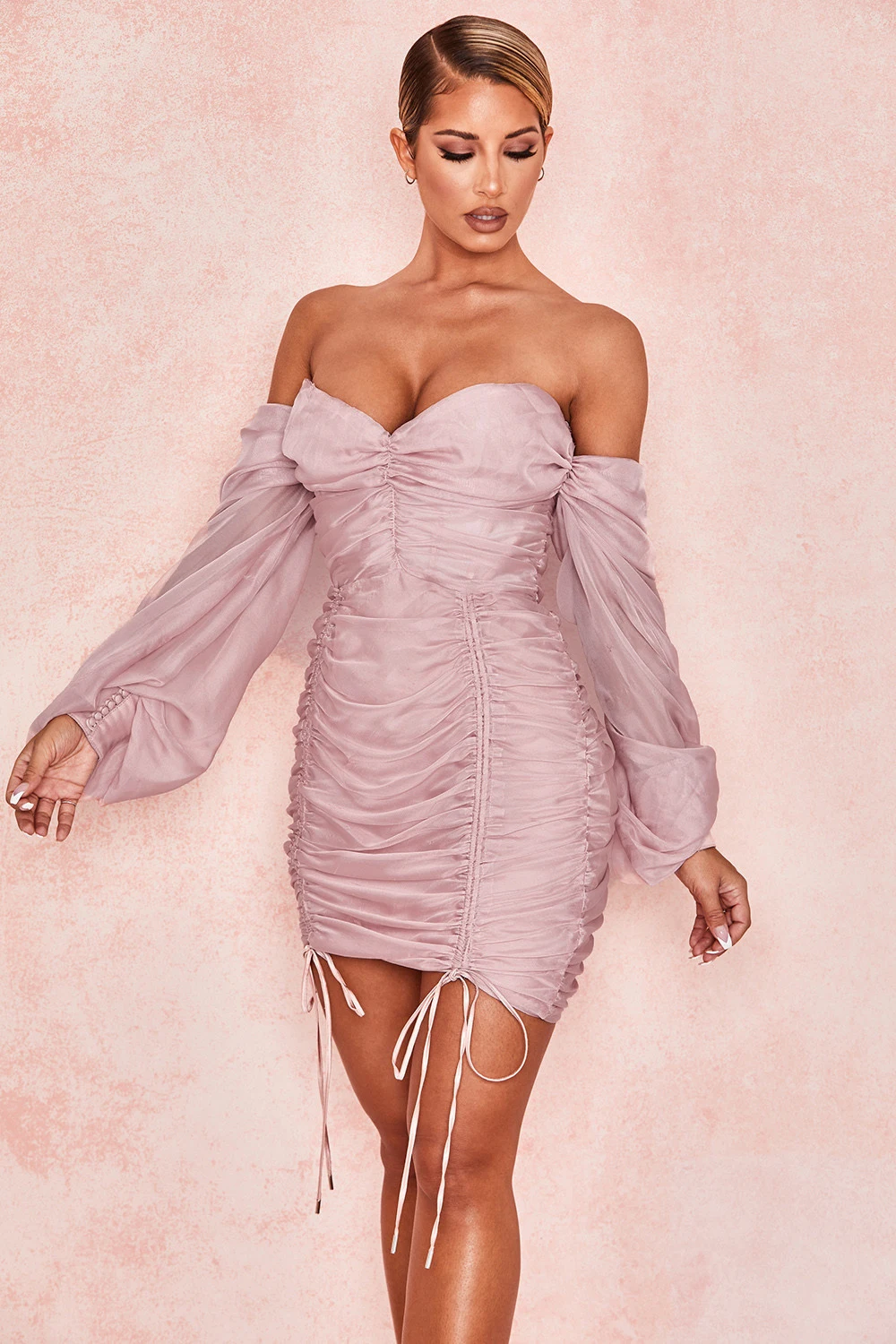 

2020 New Women pink strapless off shoulder long sleeve Vestido Celebrity Evening Party Bodycon Bandage Dresses wholesale