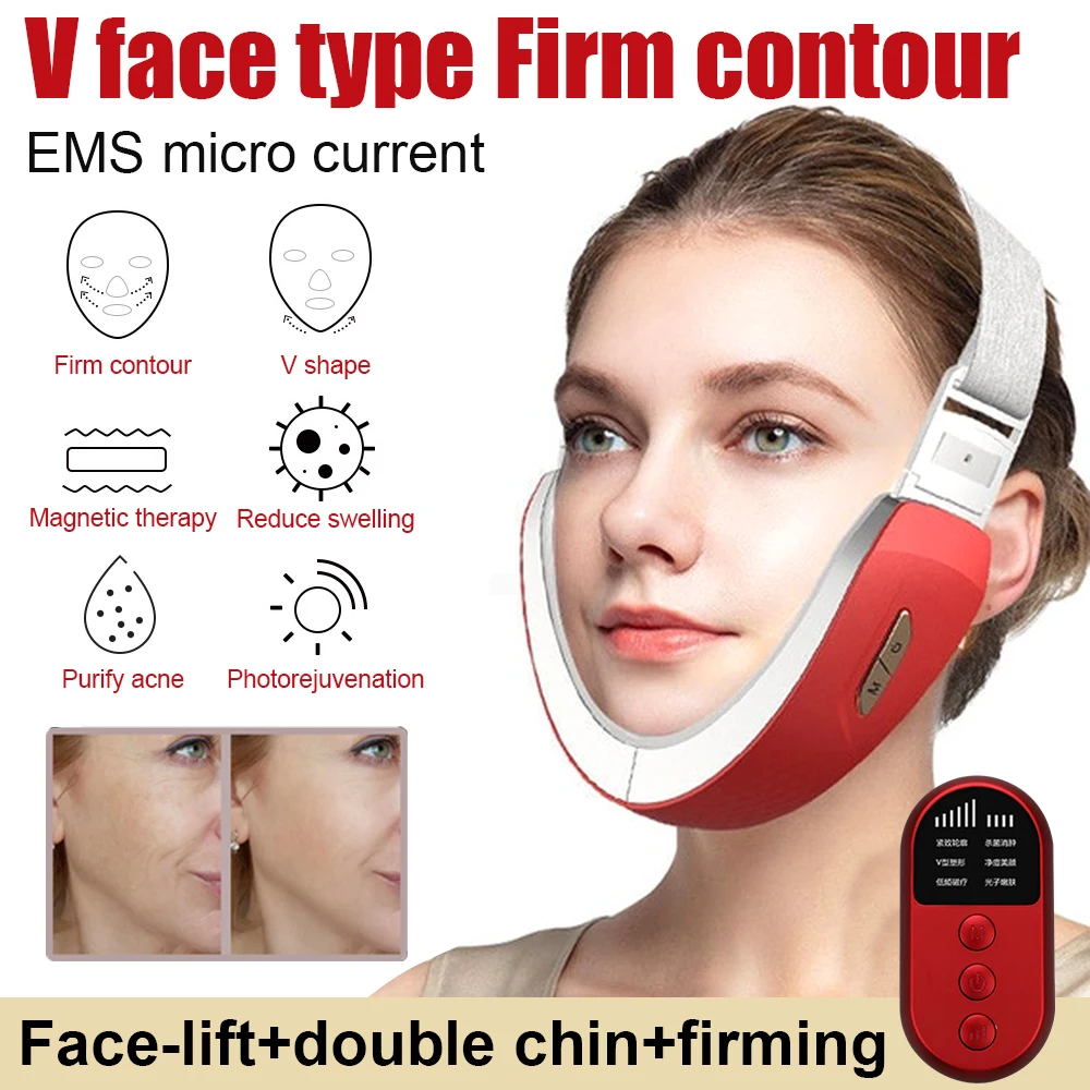 

Ультразвуковой вибрационный массаж лица, двойной массажер для похудения и подтяжки подбородка, инструмент для красоты, EMS