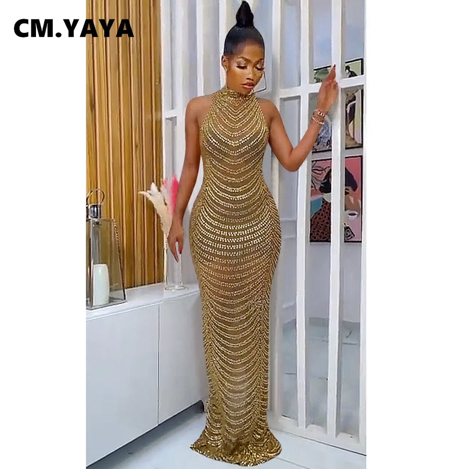 Женское длинное сетчатое платье CM.YAYA