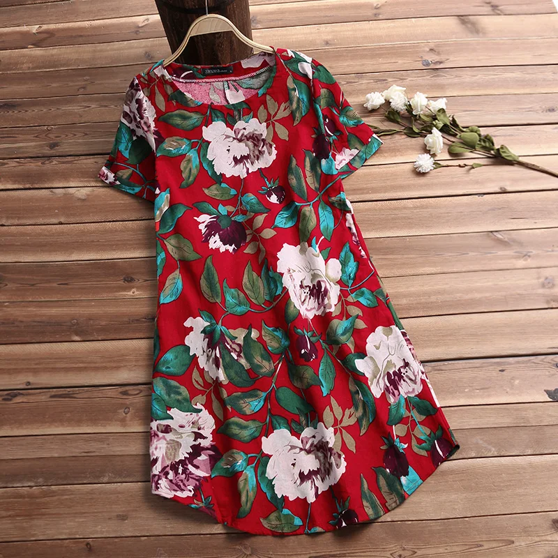 Платье ZANZEA женское с цветочным принтом повседневное свободное винтажное