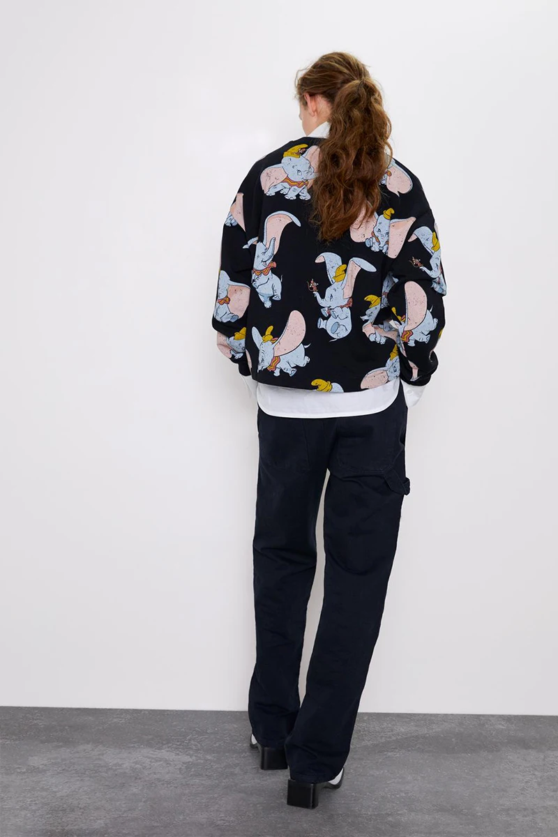 Модная женская толстовка ZA, пуловер с круглым вырезом, мультяшный принт, Дамбо, длинный рукав, милый повседневный, Осень-зима, новинка