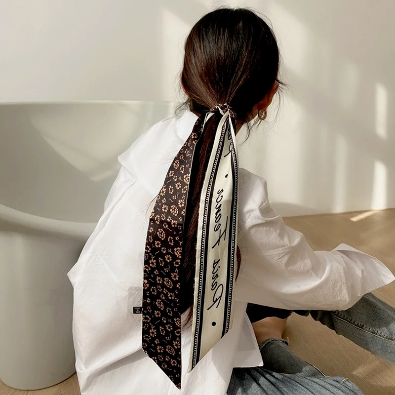 

Long Hair Scarf Ribbons Headband DIY Floral Print Women Elegant Elastic Hair Bands Rubber Band Hair Accessories Ponytail Holder