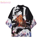 Свободный пляжный кардиган Bebovizi в стиле Харадзюку для мужчин и женщин, топ в японском стиле кимоно, рубашка, азиатская одежда, лето 2020
