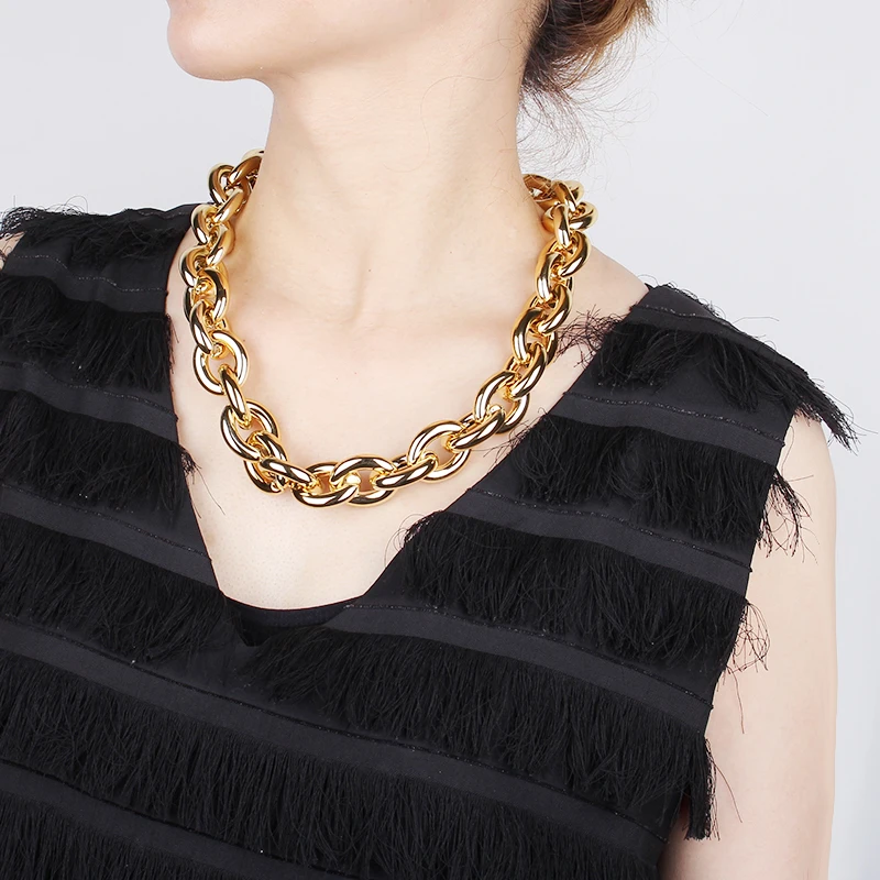 

Fashion New Punk Chunky Chain Cuban Necklace Collar Statement Gold Color Thick Chain Clavicle Necklace Boho Women Choker Jewelry