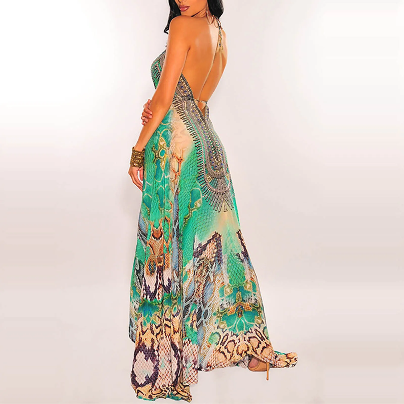 

Women Dresses Summer 2021 Women's Fashion Casual Vintage Printed Sleeveless Irregular V-neck Swing Dress