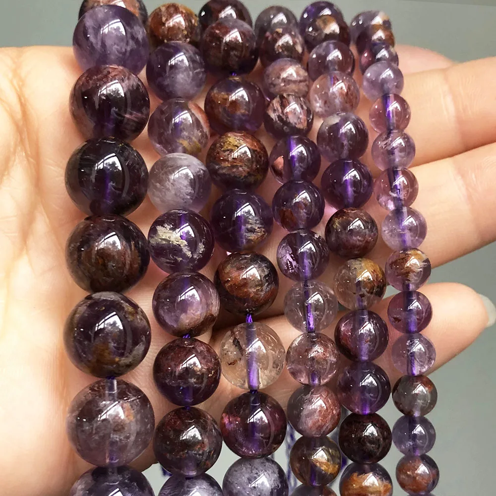 

Natural Genuine Stone Beads Purple Ghost Quartz Round Loose Spacer Beads For Jewelry Making DIY Bracelet Accessories 7.5''Inches