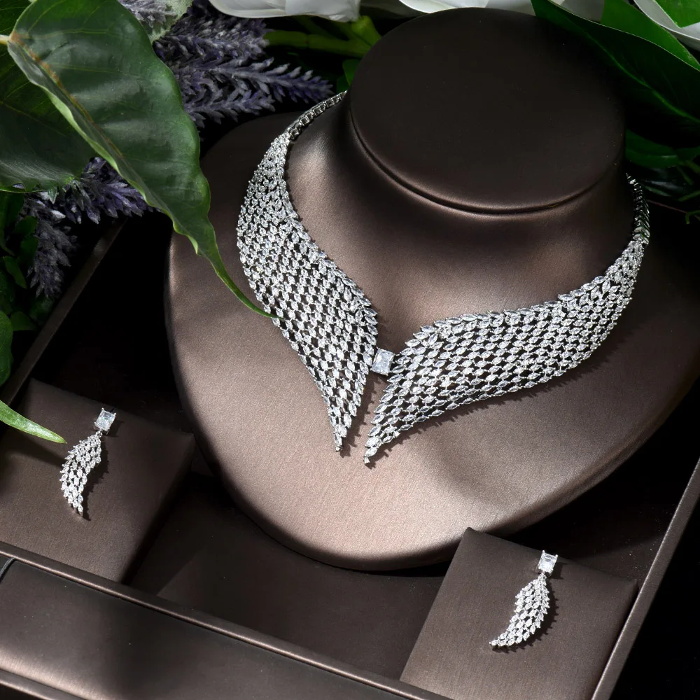 HIBRIDE африканские нигерийские кубические циркония большая капля воды свадебное ожерелье серьги наборы роскошные свадебные ювелирные изделия аксессуары N-1233