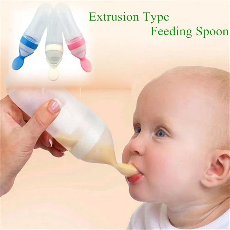 

90ml Infant Silica Gel Feeding Bottle With Spoon Food Supplement Rice Cereal Transparent Bottle Spoon Juice Feeding Bottle