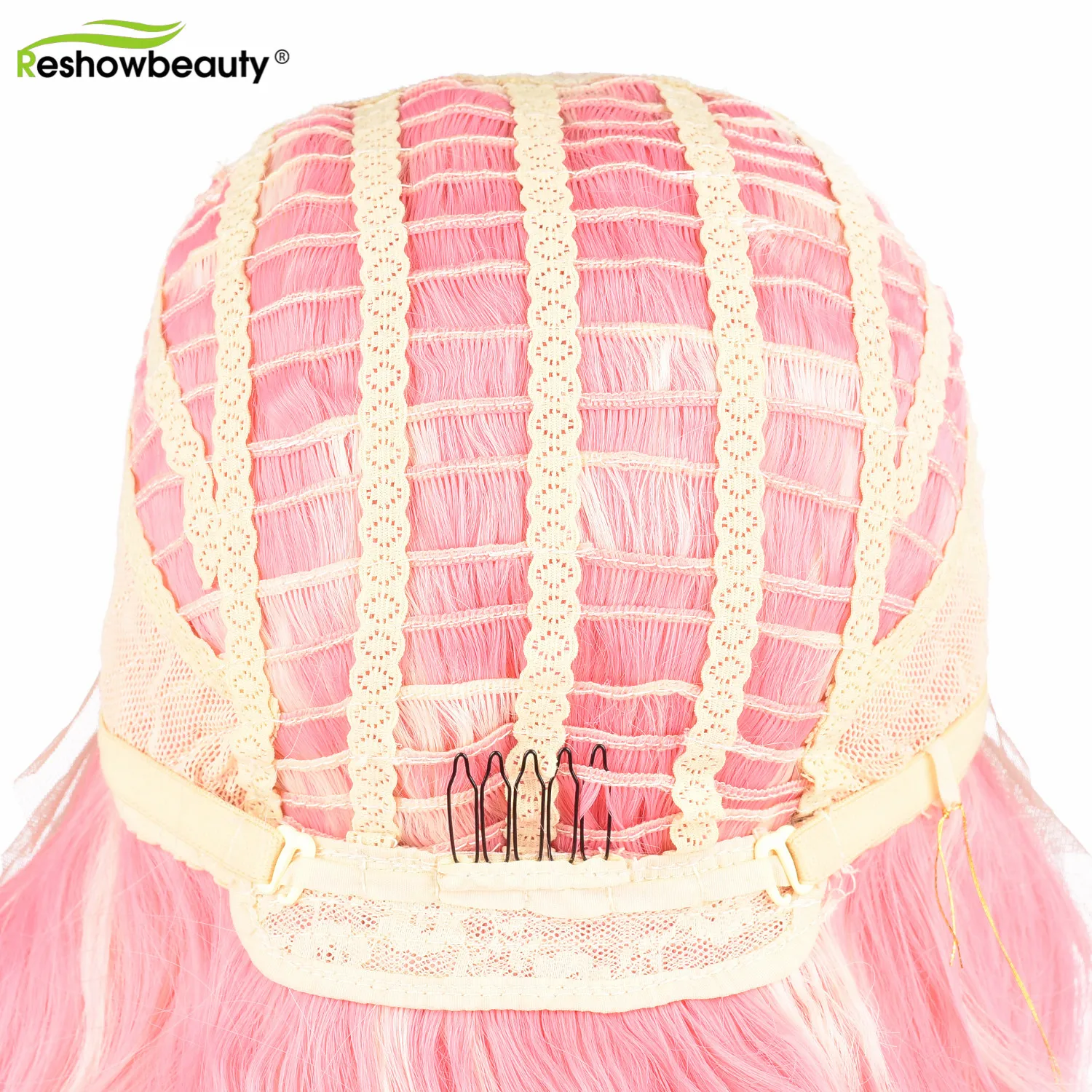 

Machine Made Synthetic Pink Wig For Women 26 Inches 400 Grams Heat Resistant Fiber Reshowbeauty 180% Density