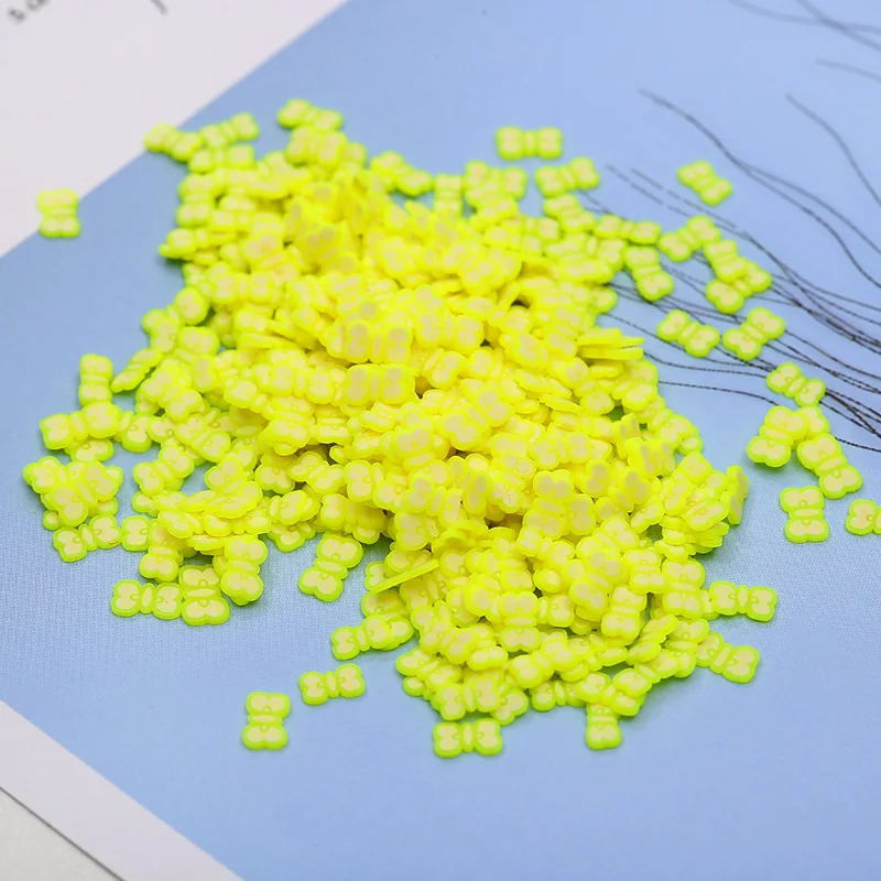 1 lemon yellow 100 г/лот бабочка полимерная Горячая мягкая глина разбрызгивает Красочные животные крошечные милые глиняные ломтики клеи частицы грязи слизь материал - Цвет: 1 lemon yellow