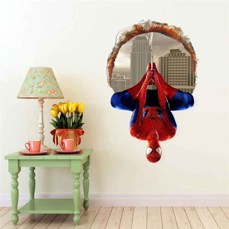 3D наклейки, Spider-man, декоративные наклейки, детская комната, Декор, Супермен, Человек-паук, гигантские наклейки на стену, клей для детской комнаты, настенные