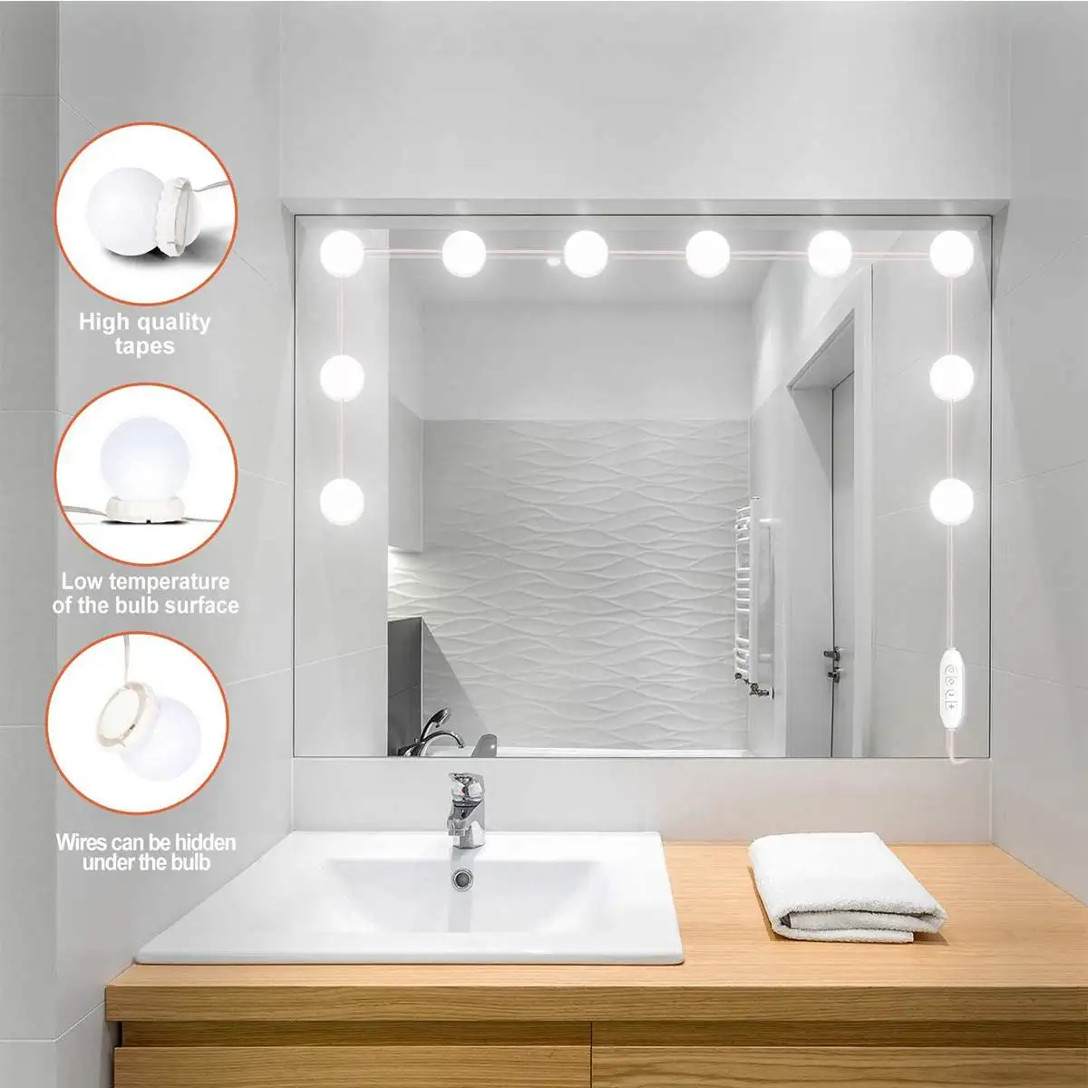 

Светодиодные лампы для зеркала для макияжа, USB-лампы для макияжа в голливудском стиле, приглушаемая LED настенная лампа для ванной комнаты, ту...