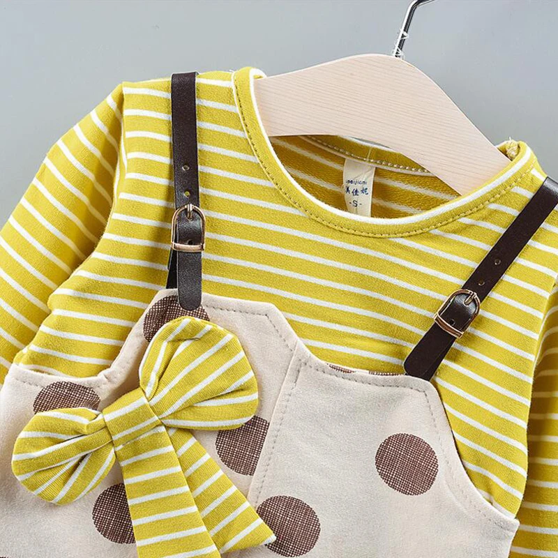 Новинка модное платье для маленьких девочек детская одежда в горошек с бантом