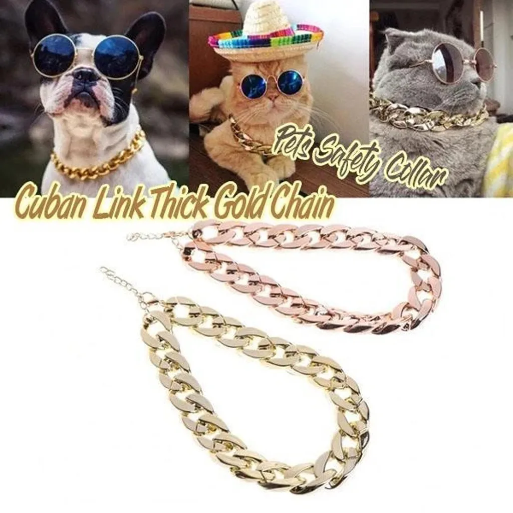 

45cm Cuban Link Thick Golden Chain Dog Cat Pets Safety Collar Stainless Steel Pet Dog Gold Chain fashion Dogs Accessories