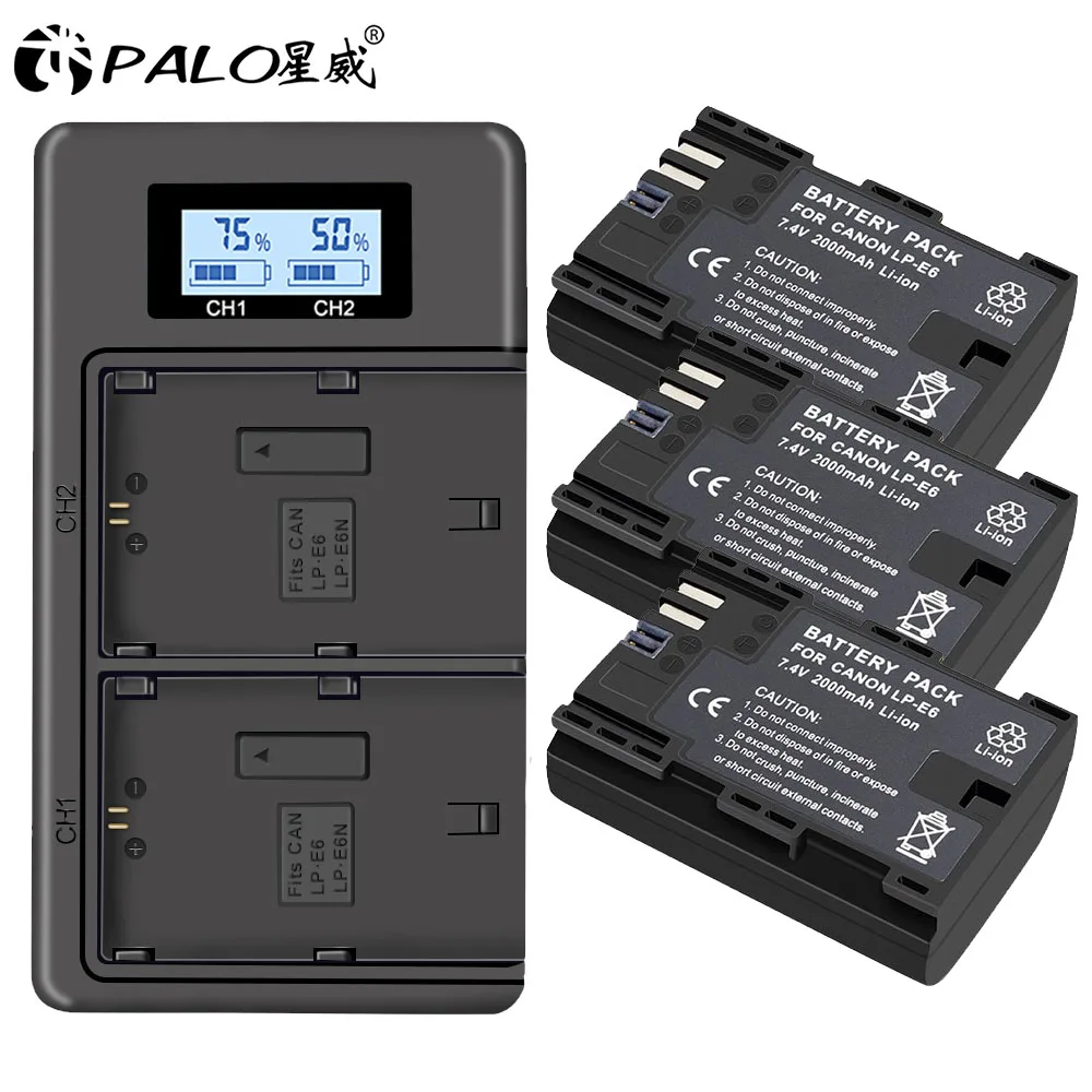 3 battery 1 charger PALO LP-E6 LP-E6N LP E6 батарея+ LPE6 зарядное устройство для Canon EOS 6D 7D 5D Mark II III IV 60D 60Da 70D 80D 5DS R XC10 камера - Цвет: 3 battery 1 charger