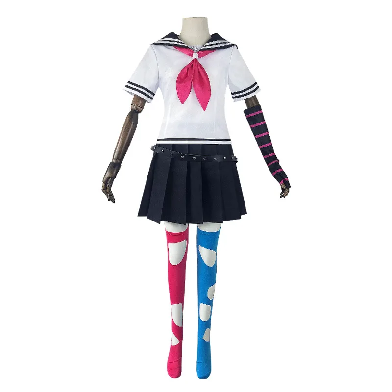 9pcs Mioda Ibuki Woman Sailor Suit Anime Clothes Danganronpa Top Skirt Wig Gorn Braid Straight Hair Girl Uniform Cosplay Costume