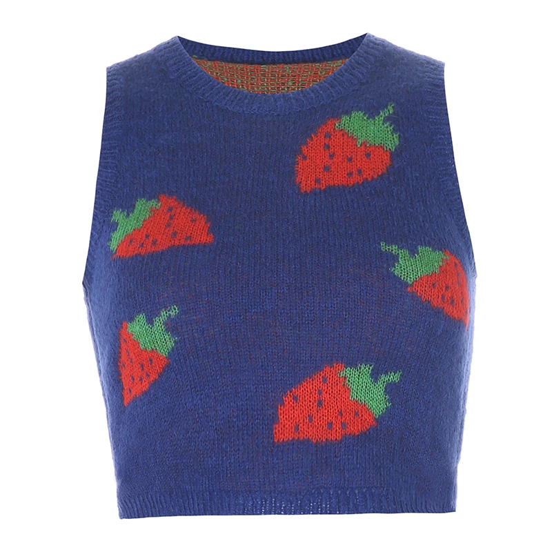 

Rockmore Strawberry Print Knitted Sweaters Vests For Women 90s Aesthetic Pink Cute Korean Cardigan Harajuku Sweater Winter Tops