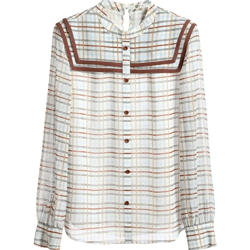 

Women's Shirt Korean Style Loose 2021 Spring and Autumn New Chiffon Long-Sleeved Shirt Fashion Temperament plus Size Plaid Shirt