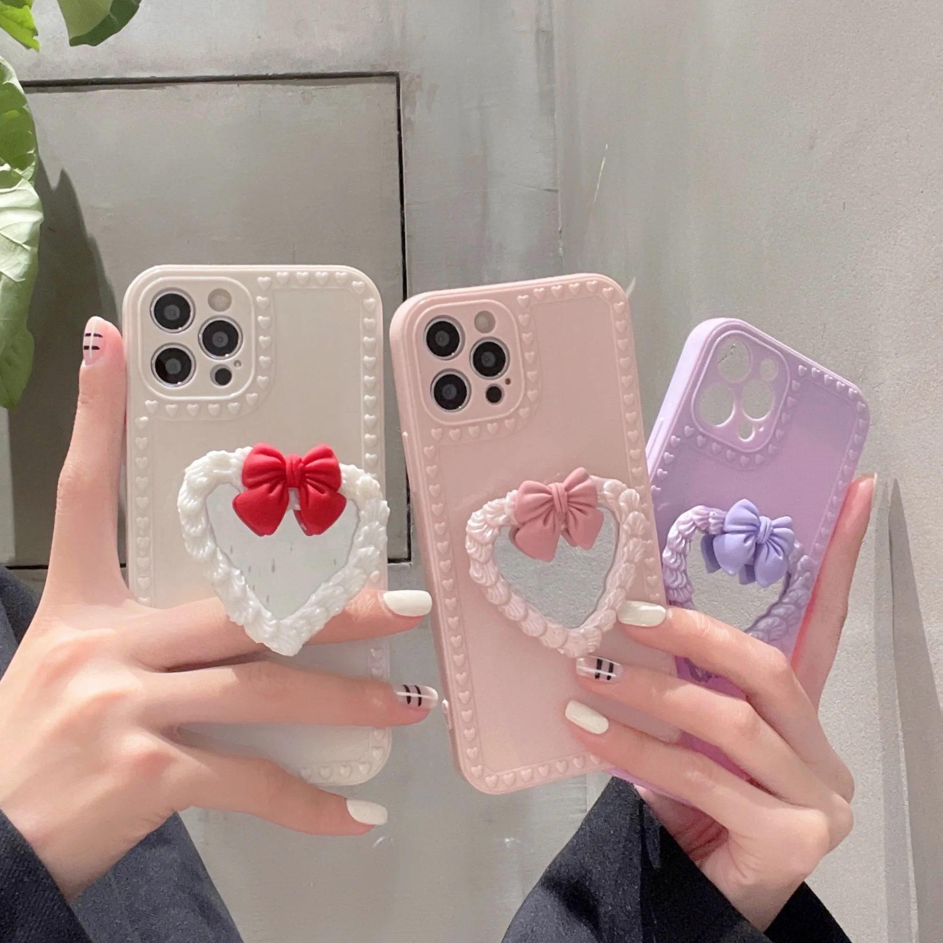 

Suitable For iPhone 12 Pro 7 8 Plus 11 X XS Max Mini XR Pro Max Cream Love Mirror Mobile Shell Silicone Case